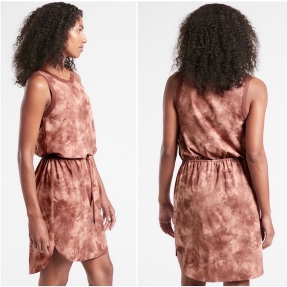 Athleta Dresses & Skirts - Athleta Printed Rincon Dress Sz S Evian Earth Rose Drawstring Waist Sleeveless